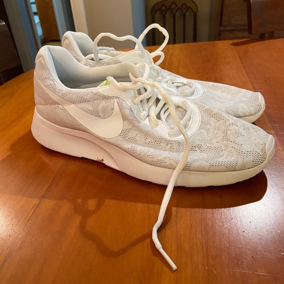 white floral nike shoes